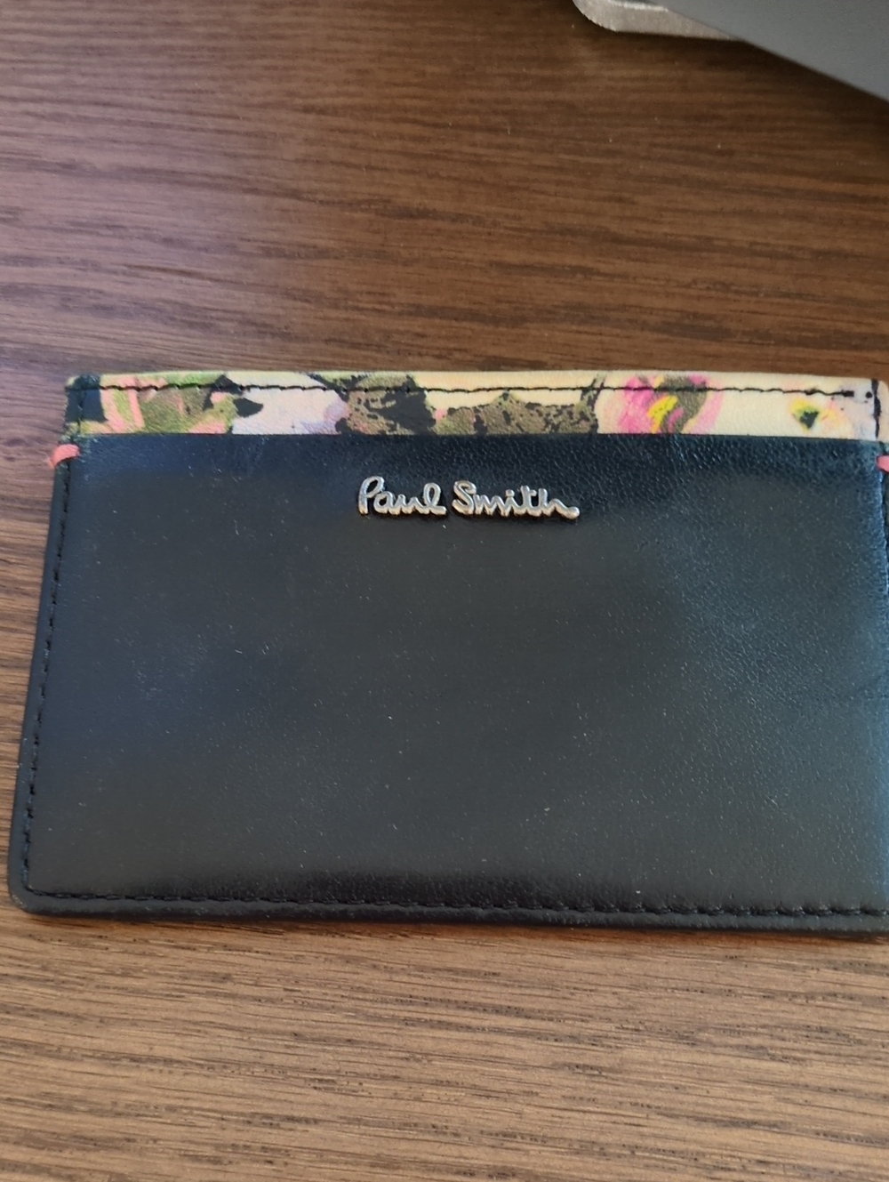 Paul Smith Black Leather Card & Key Holder with Multicolor Edge